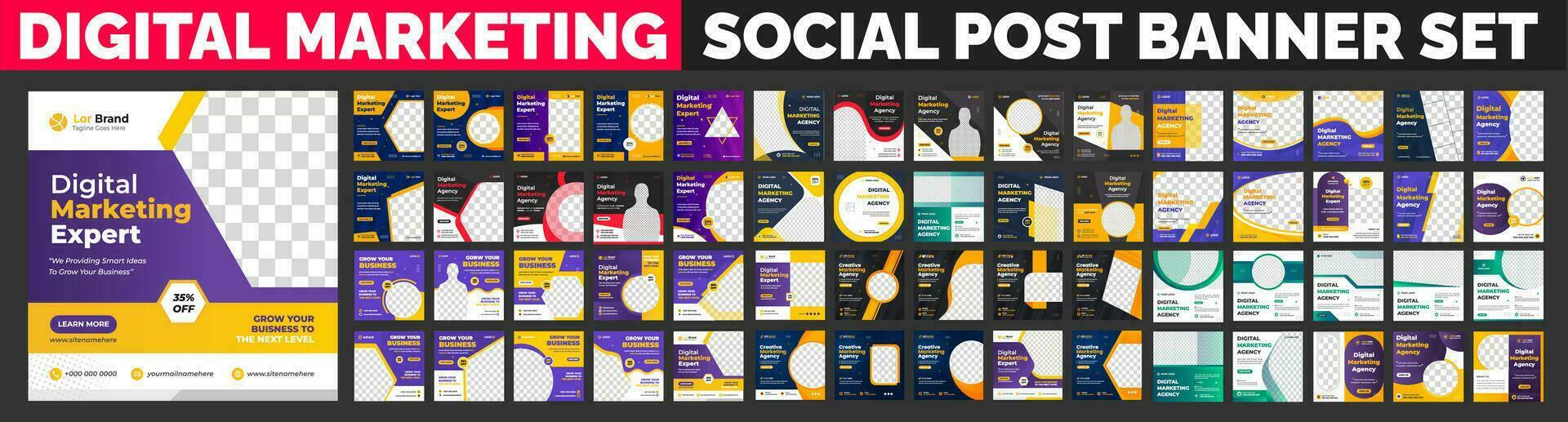 big mega set of digital marketing social media post banner template. clean minimal editable square digital marketing web banner or business marketing post banner big mega bundle collection. vector