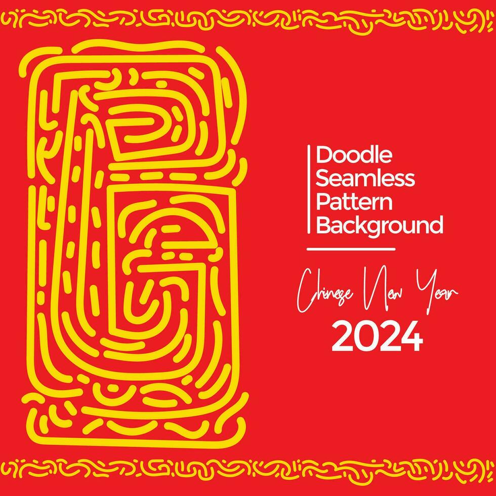 Vector hand drawn doodle chinese new year 2024 theme elements pattern abstract background