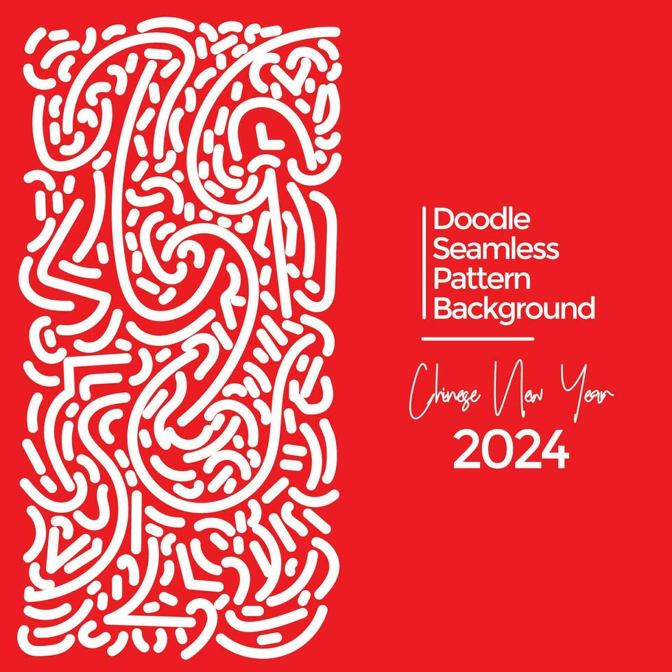 Vector hand drawn doodle chinese new year 2024 theme elements pattern abstract seamless background