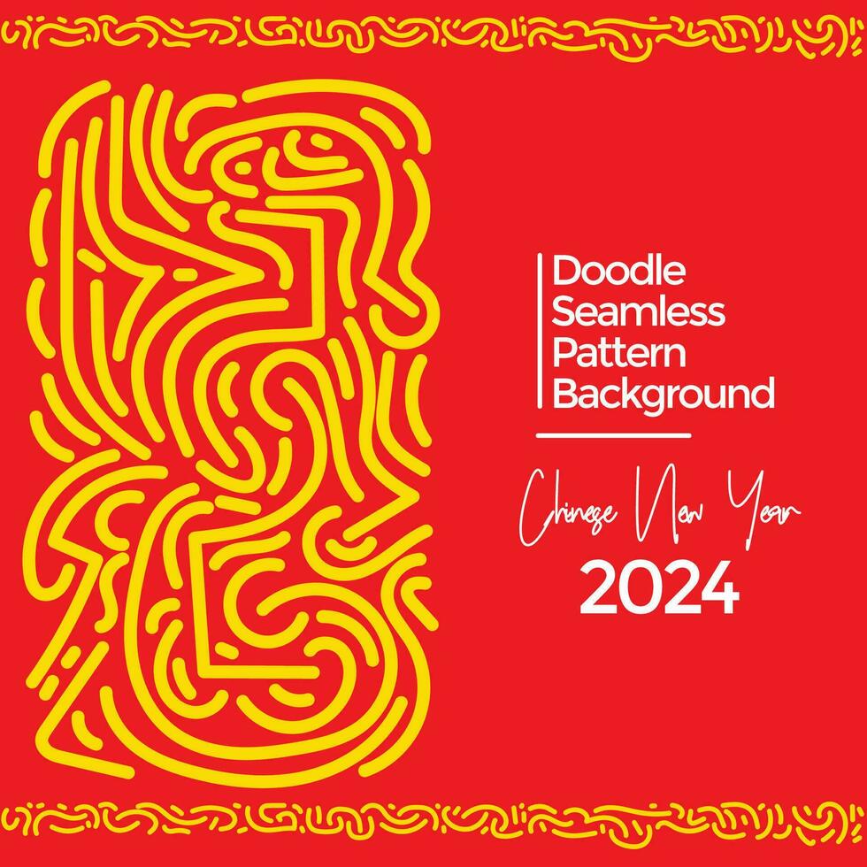 Vector hand drawn doodle chinese new year 2024 theme elements pattern abstract background