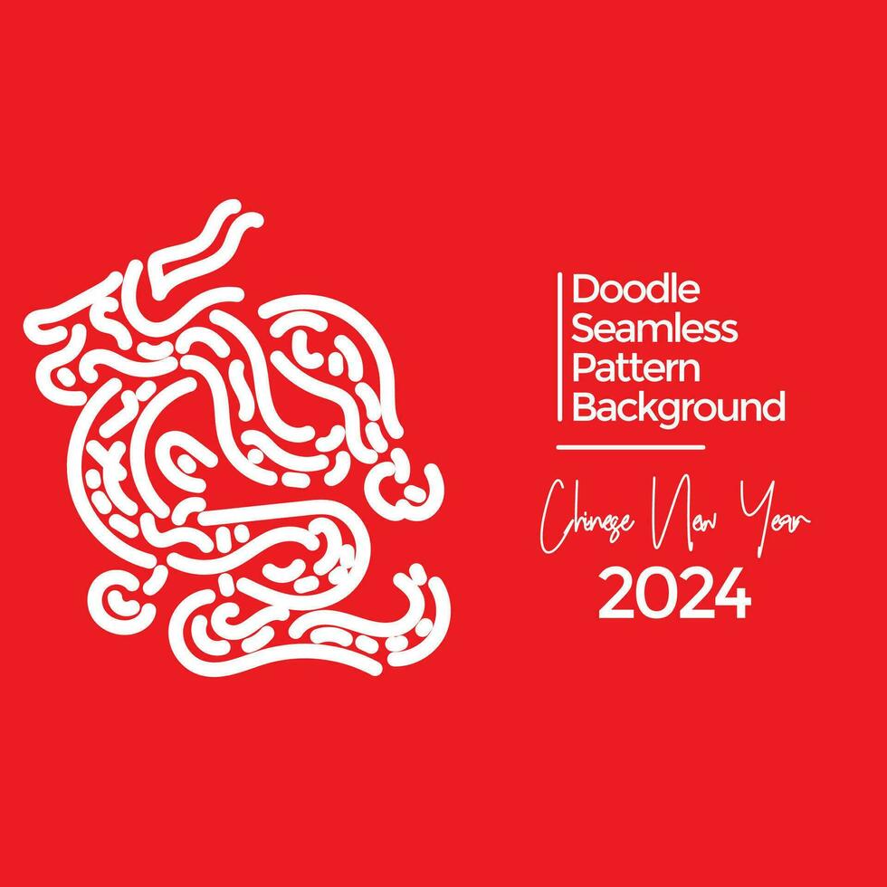 Vector hand drawn doodle chinese new year 2024 theme elements pattern abstract seamless background