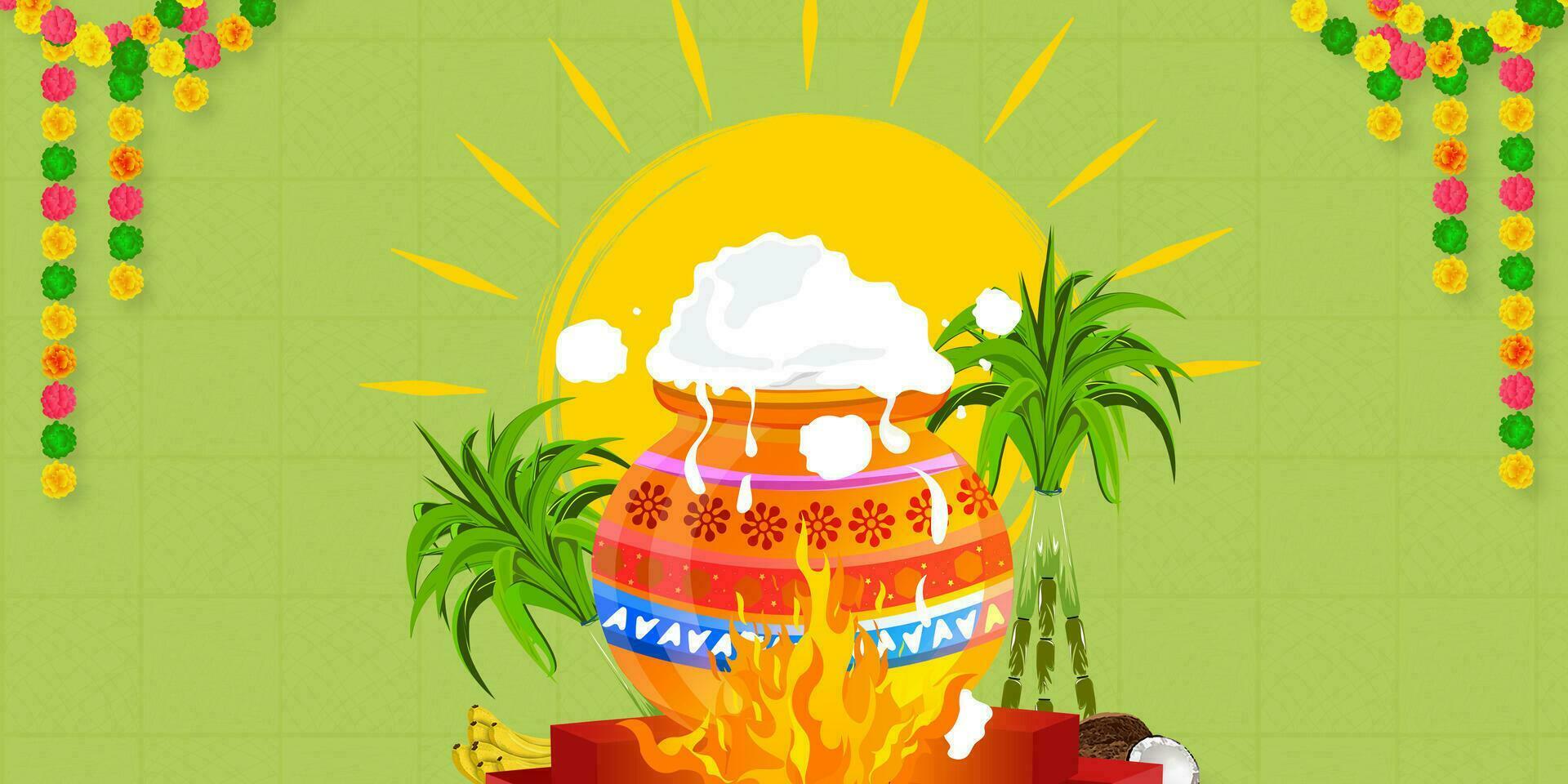 Vector illustration of beautiful colorful happy Pongal festival background.