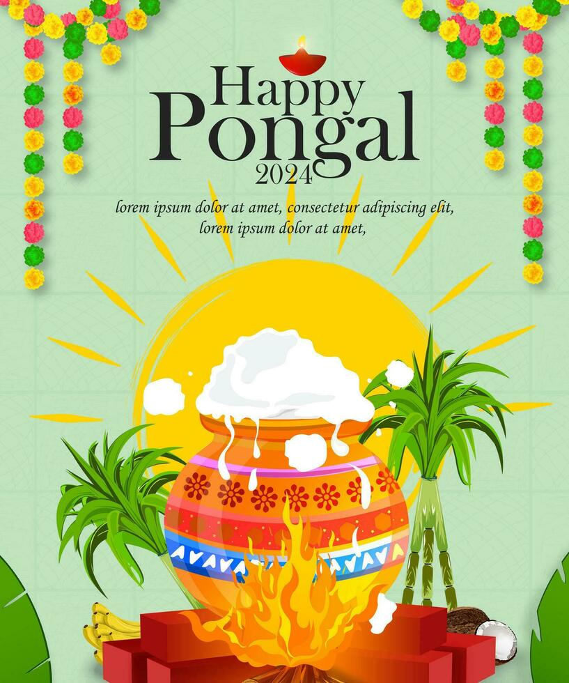 Happy Pongal Holiday background for the celebration of Hindu festival. Vector illustration.