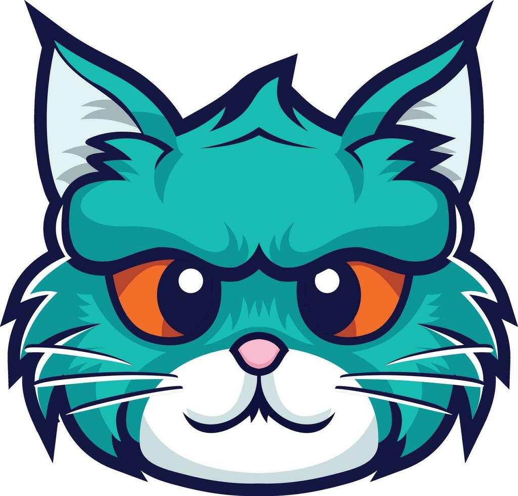 cute cat illustration with dominant blue color on white background vector