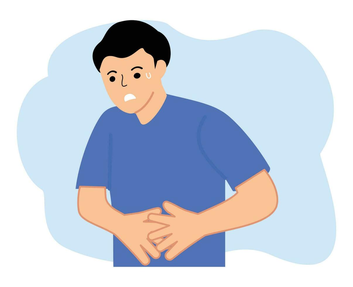 man holding his stomach or stomach ache vector