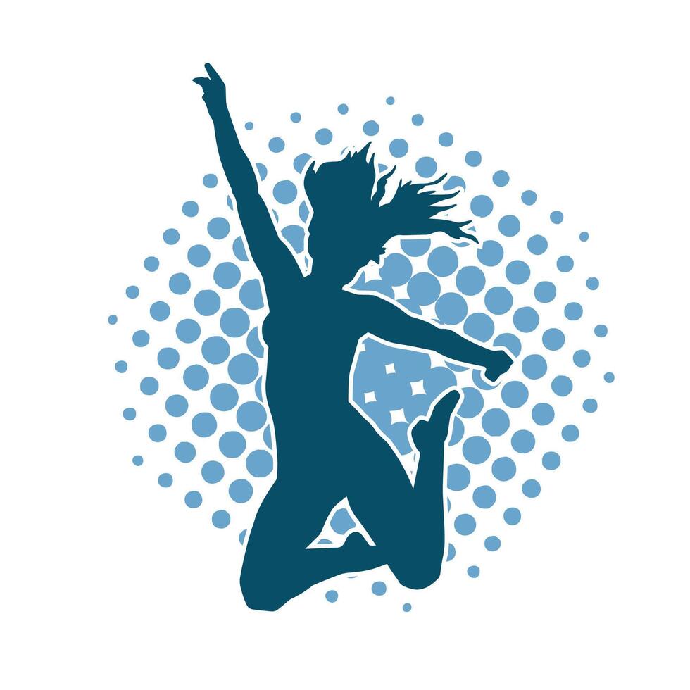 Silhouette of a happy slim woman jumping cheerfully. vector