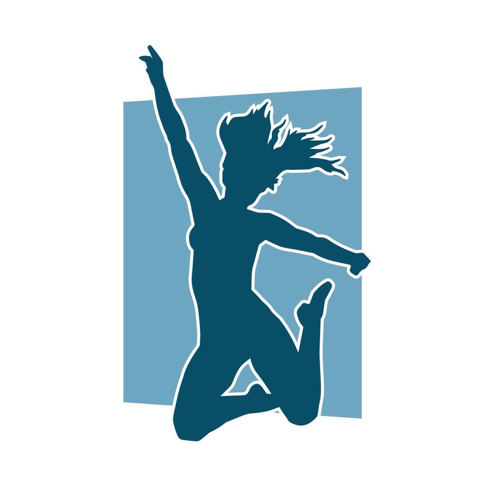 Silhouette of a happy slim woman jumping cheerfully. vector