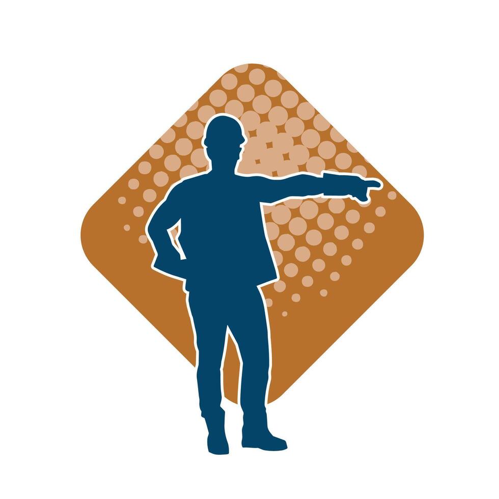 Silhouette of man in construction worker costume. Silhouette of construction worker male in pose. vector