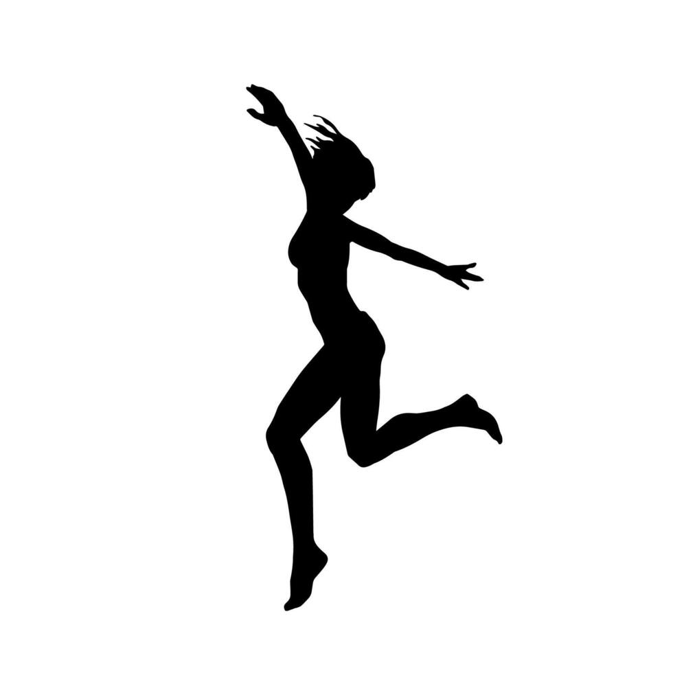 Silhouette of a female dancer in action pose. Silhouette of a woman dancing happily. vector