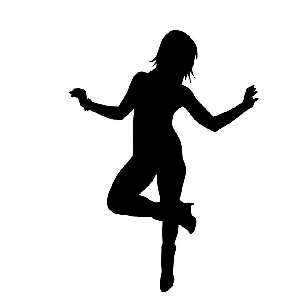 Silhouette of a female dancer in action pose. Silhouette of a woman dancing happily. vector