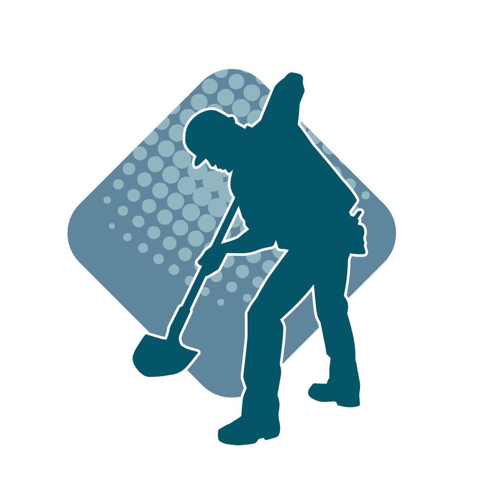 Silhouette of a worker carrying shovel tool. Silhouette of a worker in action pose using shovel tool. vector