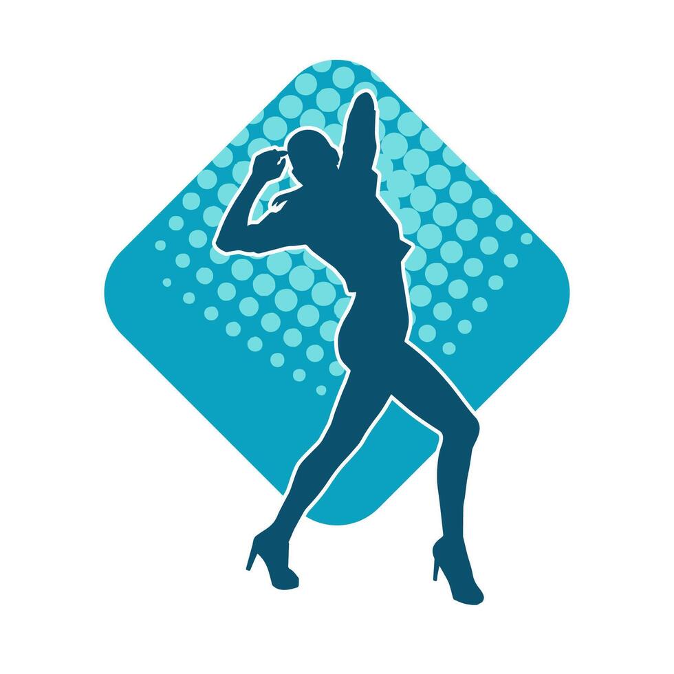 Silhouette of a female dancer in action pose. Silhouette of a woman dancing happily. vector