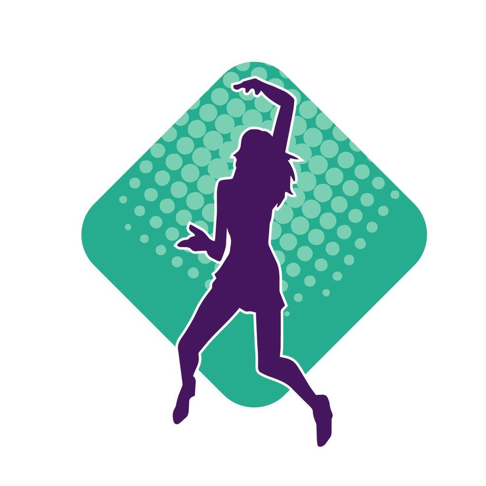 Silhouette of a female dancer in action pose. Silhouette of a woman dancing happily. vector