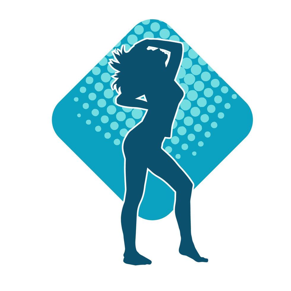 Silhouette of a female dancer in action pose. Silhouette of a woman dancing happily. vector