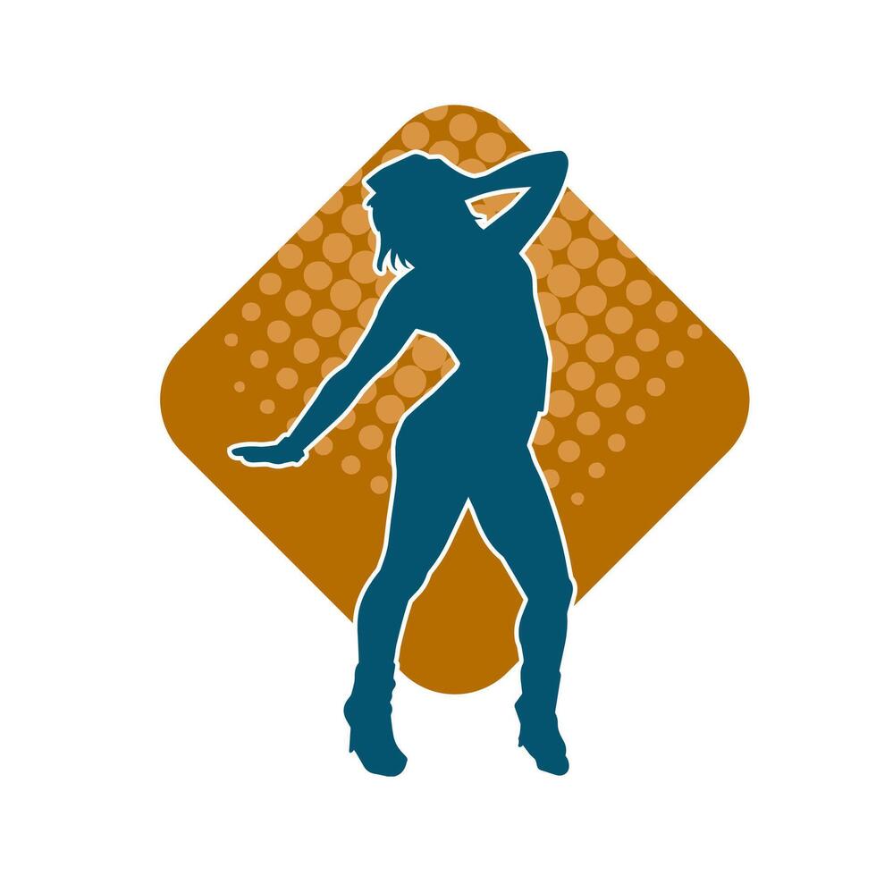 Silhouette of a female dancer in action pose. Silhouette of a woman dancing happily. vector