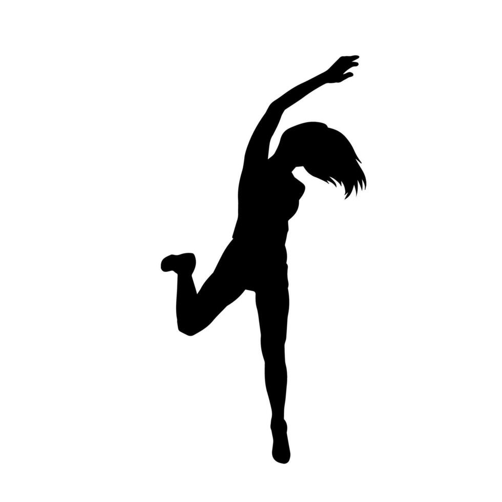 Silhouette of a female dancer in action pose. Silhouette of a woman dancing happily. vector