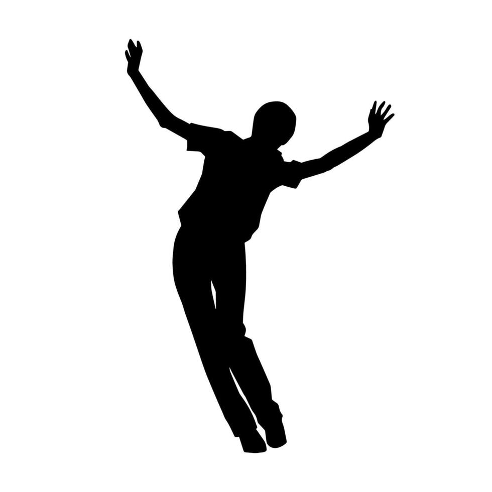 Silhouette of a female dancer in action pose. Silhouette of a woman dancing happily. vector