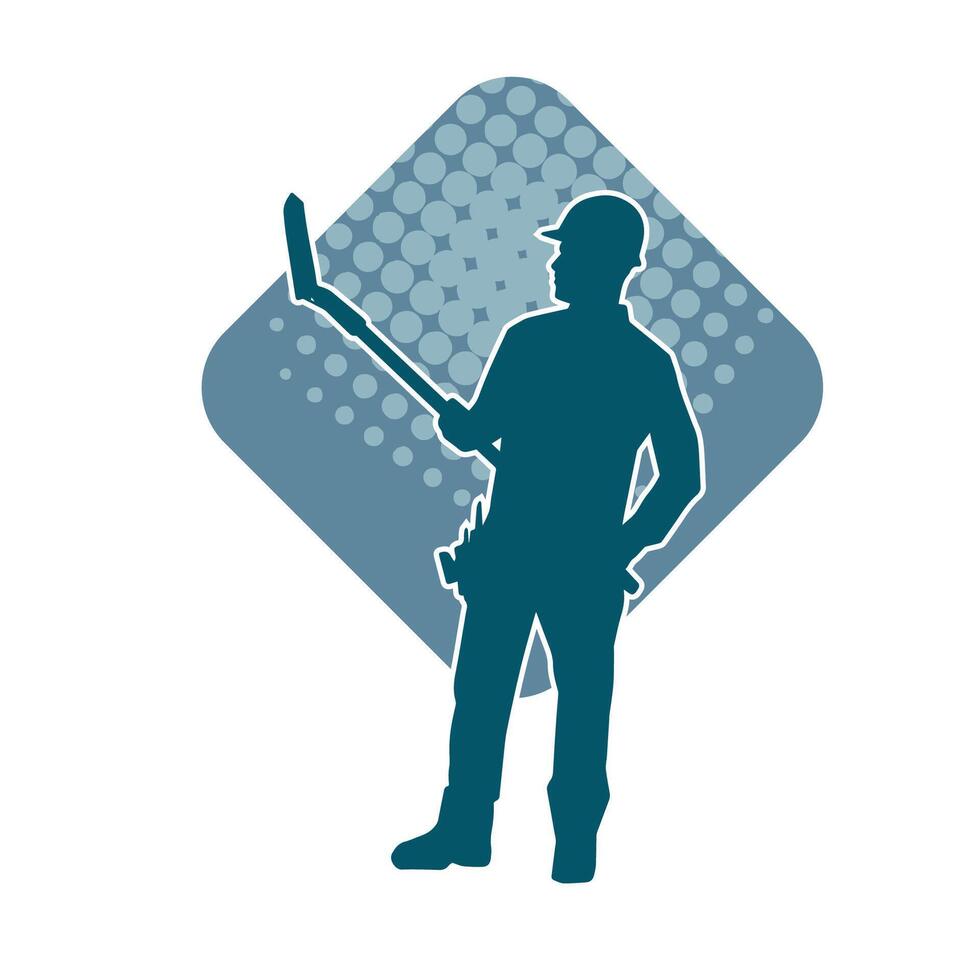 Silhouette of a worker carrying shovel tool. Silhouette of a worker in action pose using shovel tool. vector