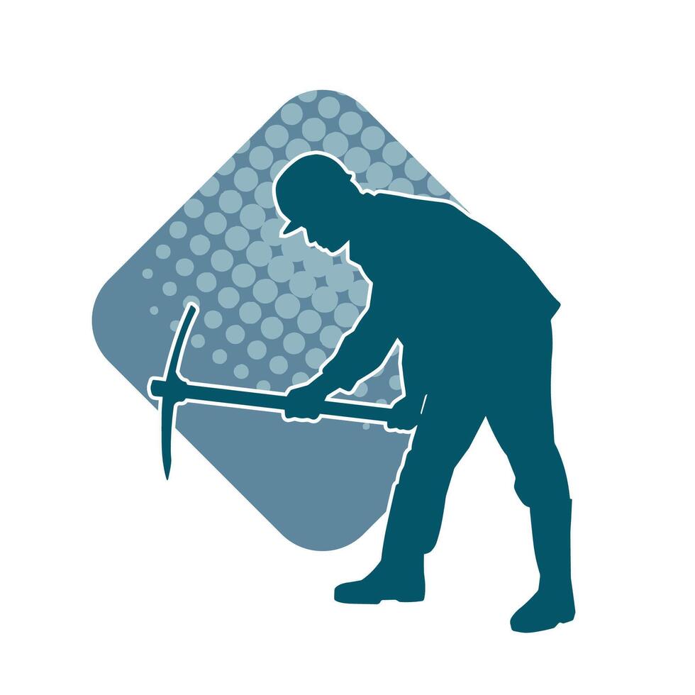 Silhouette of a man in worker costume carrying pick axe tool in action pose. vector