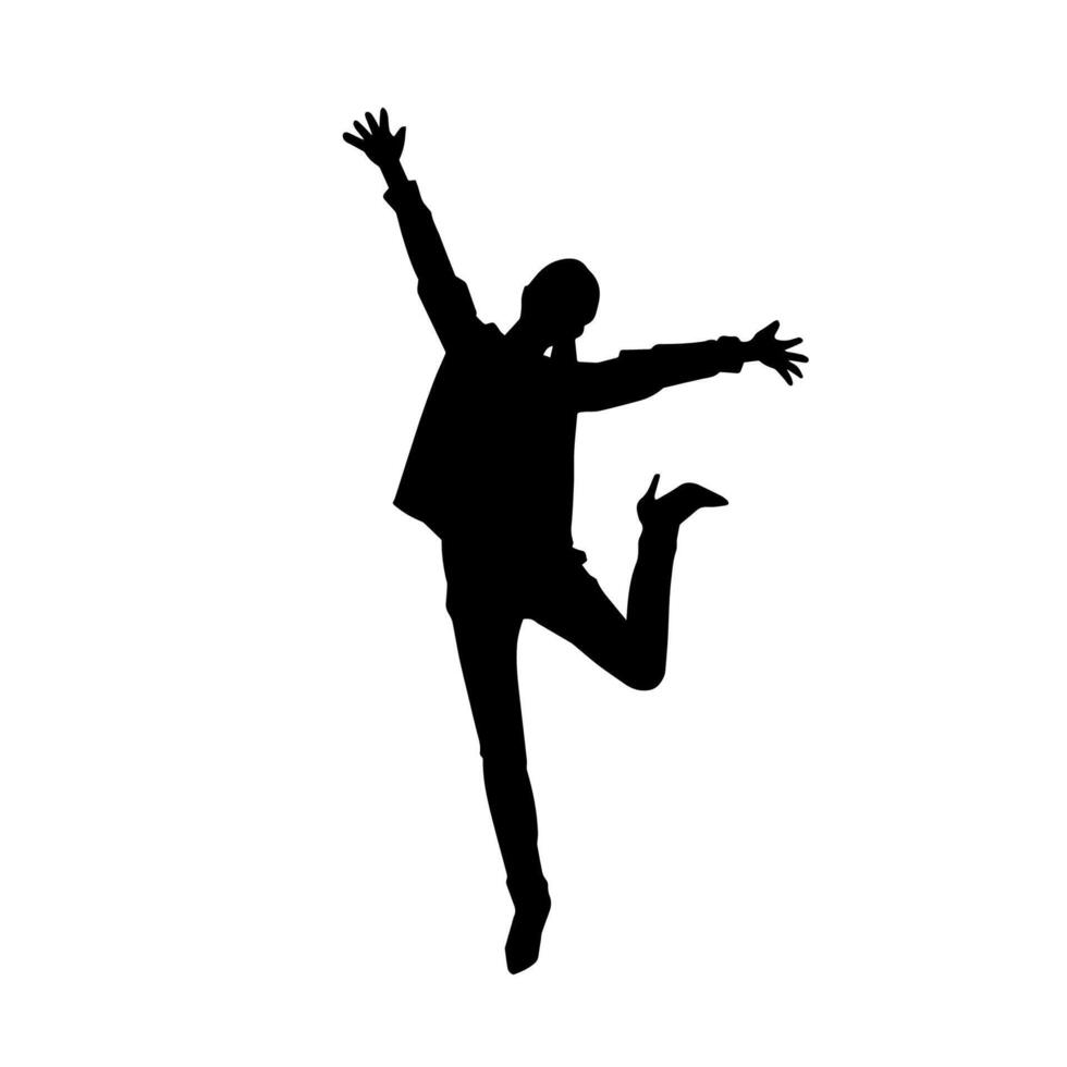 Silhouette of a female dancer in action pose. Silhouette of a woman dancing happily. vector