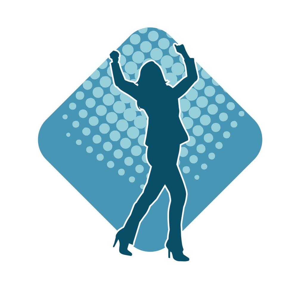 Silhouette of a female dancer in action pose. Silhouette of a woman dancing happily. vector