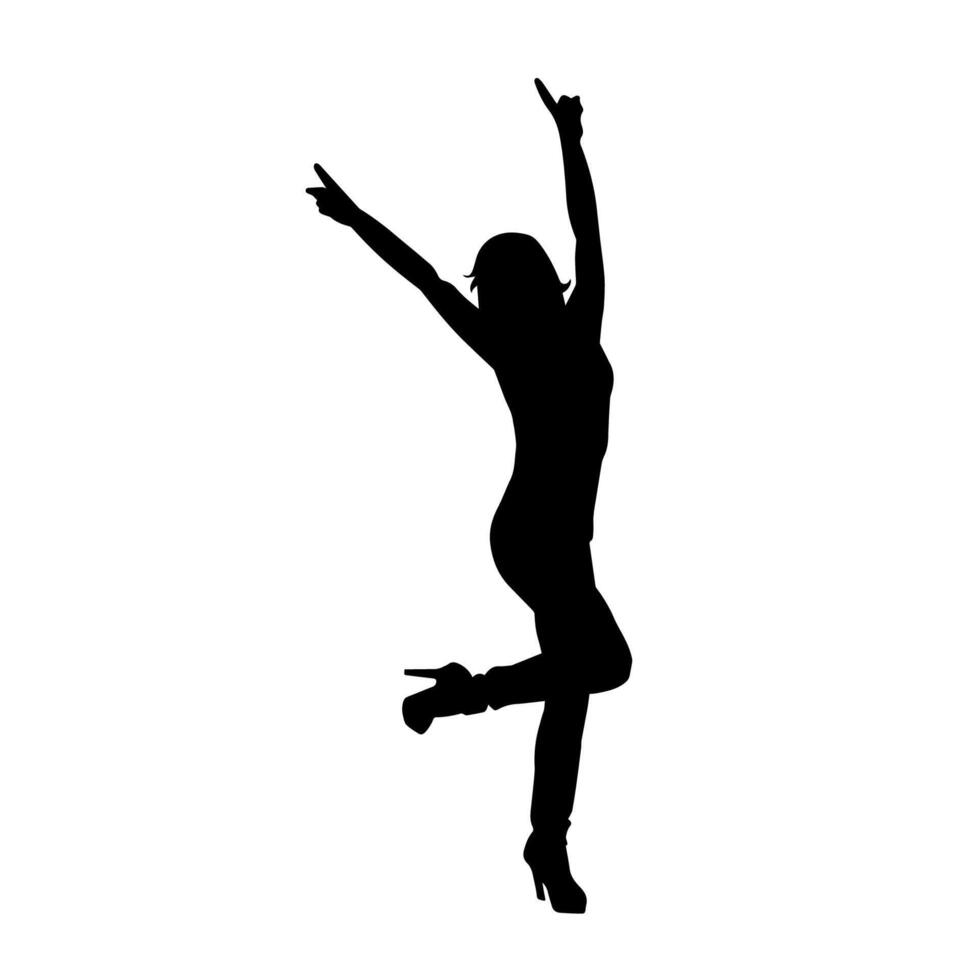 Silhouette of a female dancer in action pose. Silhouette of a woman dancing happily. vector