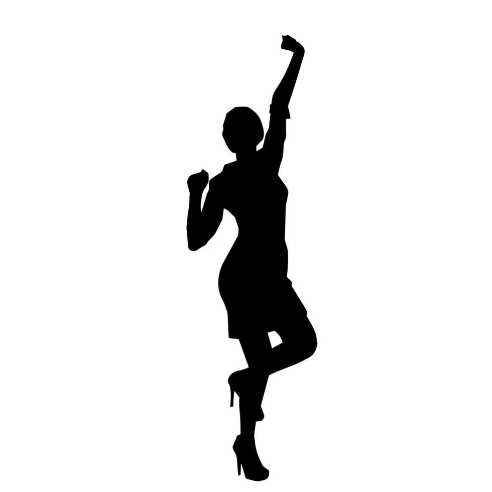 Silhouette of a female dancer in action pose. Silhouette of a woman dancing happily. vector