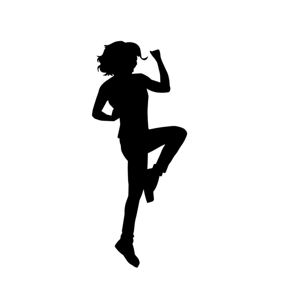 Silhouette of a female dancer in action pose. Silhouette of a woman dancing happily. vector