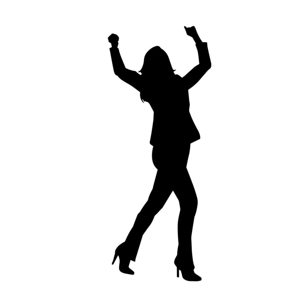 Silhouette of a female dancer in action pose. Silhouette of a woman dancing happily. vector
