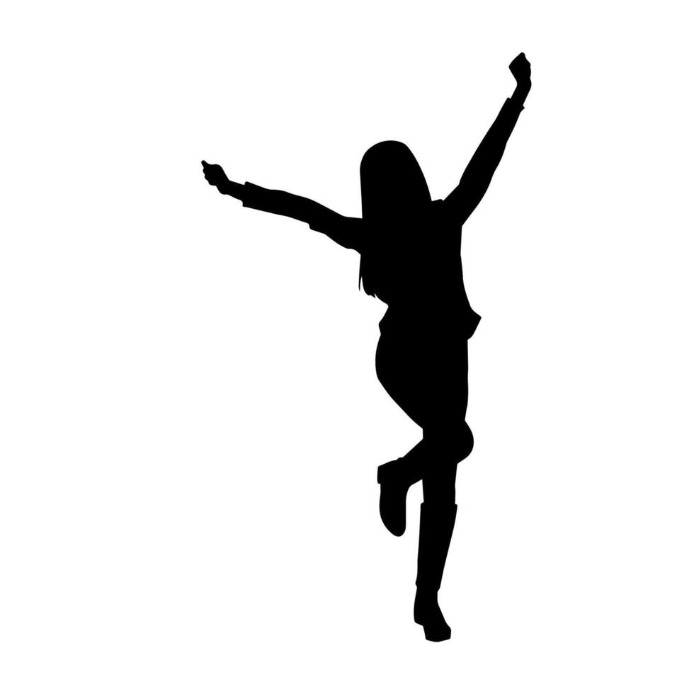 Silhouette of a female dancer in action pose. Silhouette of a woman dancing happily. vector