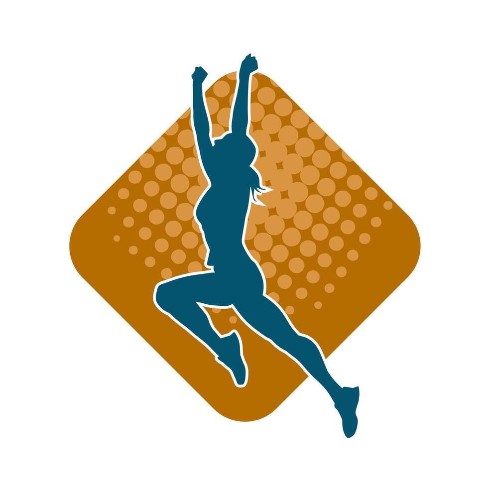 Silhouette of a happy slim woman jumping cheerfully. vector