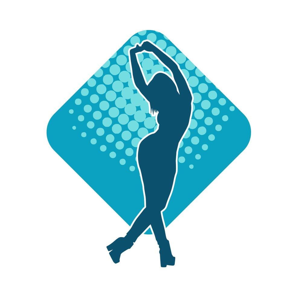 Silhouette of a female dancer in action pose. Silhouette of a woman dancing happily. vector