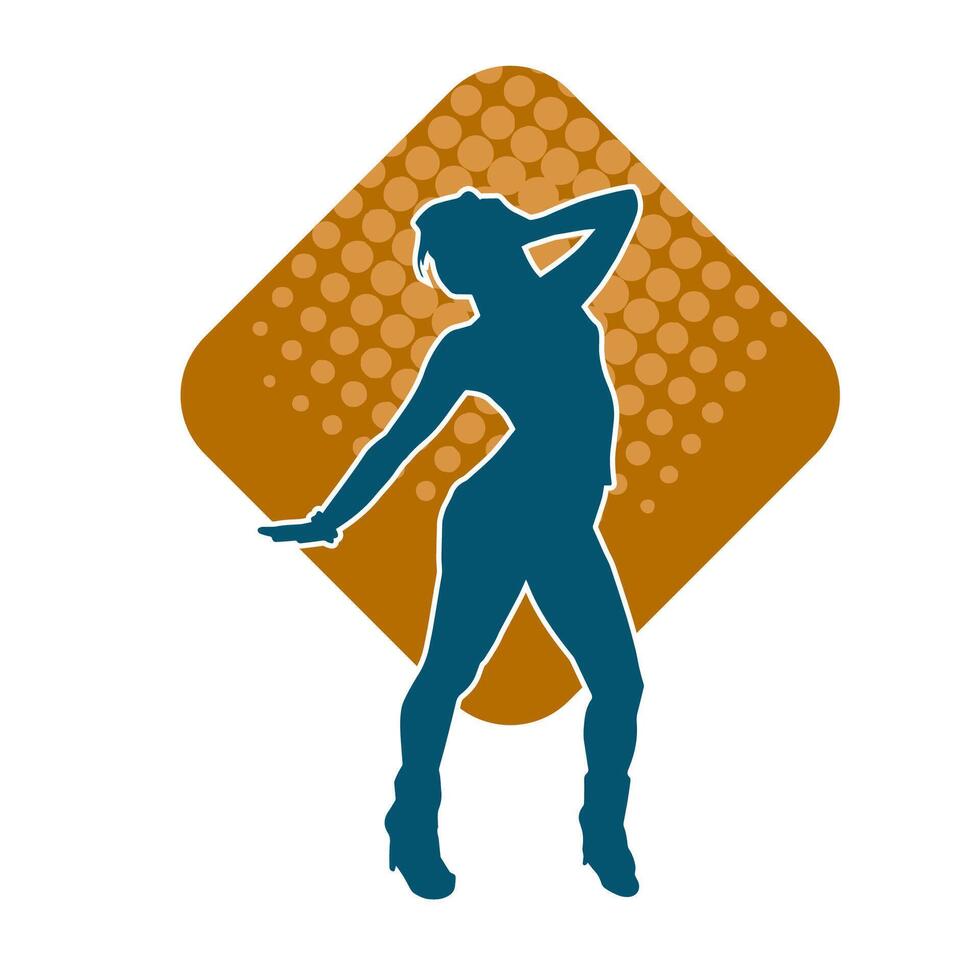 Silhouette of a female dancer in action pose. Silhouette of a woman dancing happily. vector