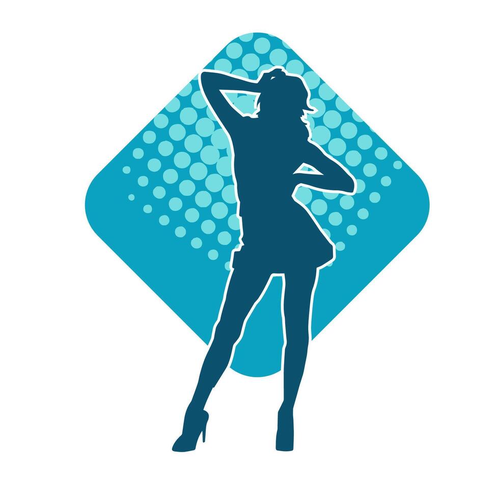 Silhouette of a female dancer in action pose. Silhouette of a woman dancing happily. vector