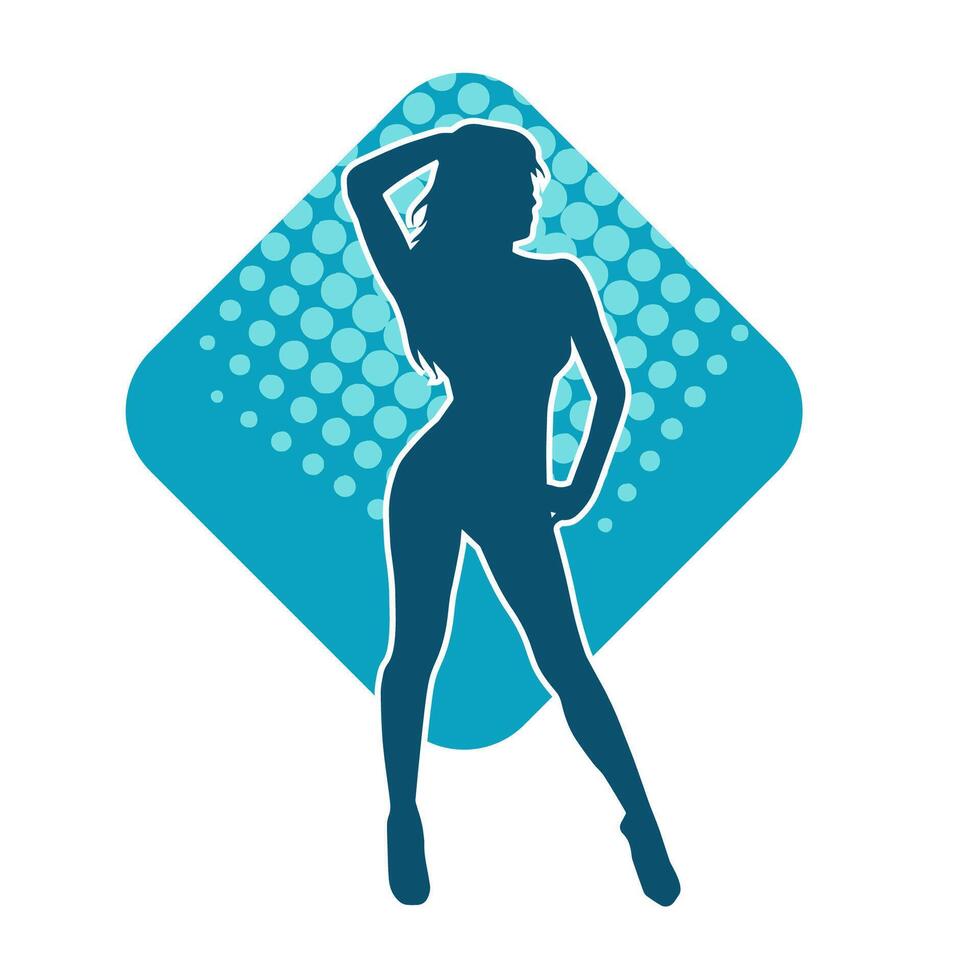 Silhouette of a young slim female model in tight outfit. Silhouette of a slim woman in feminine pose. vector