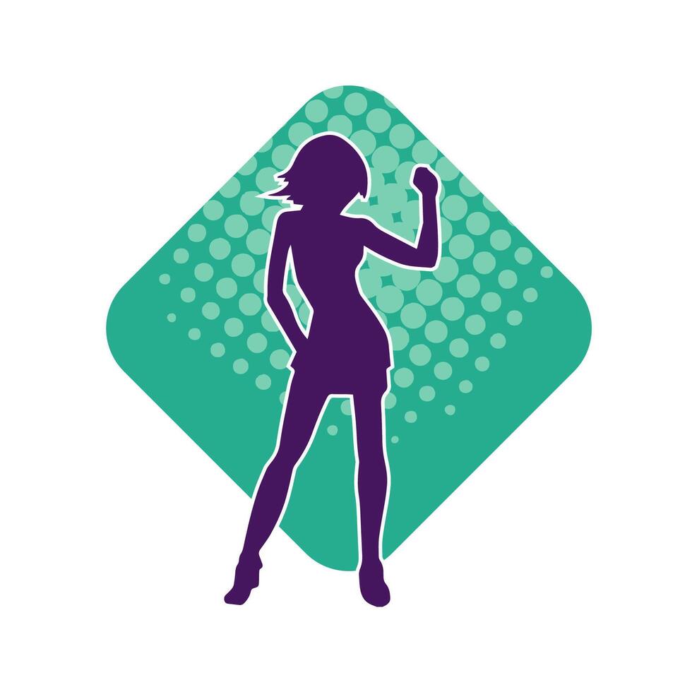 Silhouette of a female dancer in action pose. Silhouette of a woman dancing happily. vector