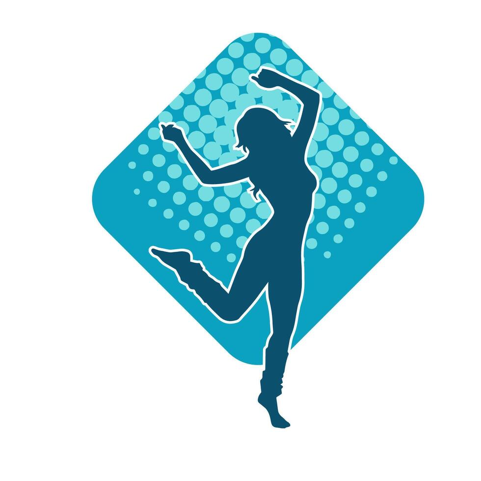 Silhouette of a female dancer in action pose. Silhouette of a woman dancing happily. vector