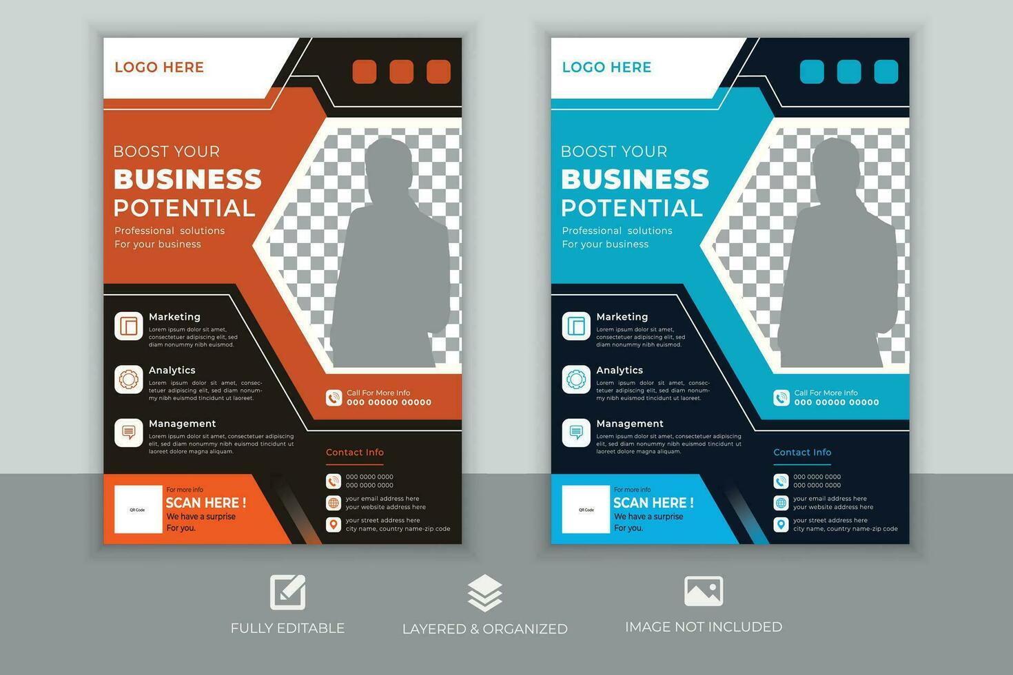 Corporate Business Flyer Design Template Layout. Poster, Template vector design for Brochure, Annual Report, Magazine, Business Presentation, Banner, layout modern with blue, green color size A4