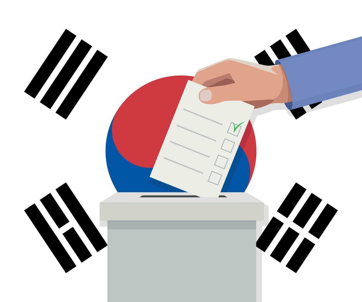 South Korea election concept. Hand puts vote bulletin vector