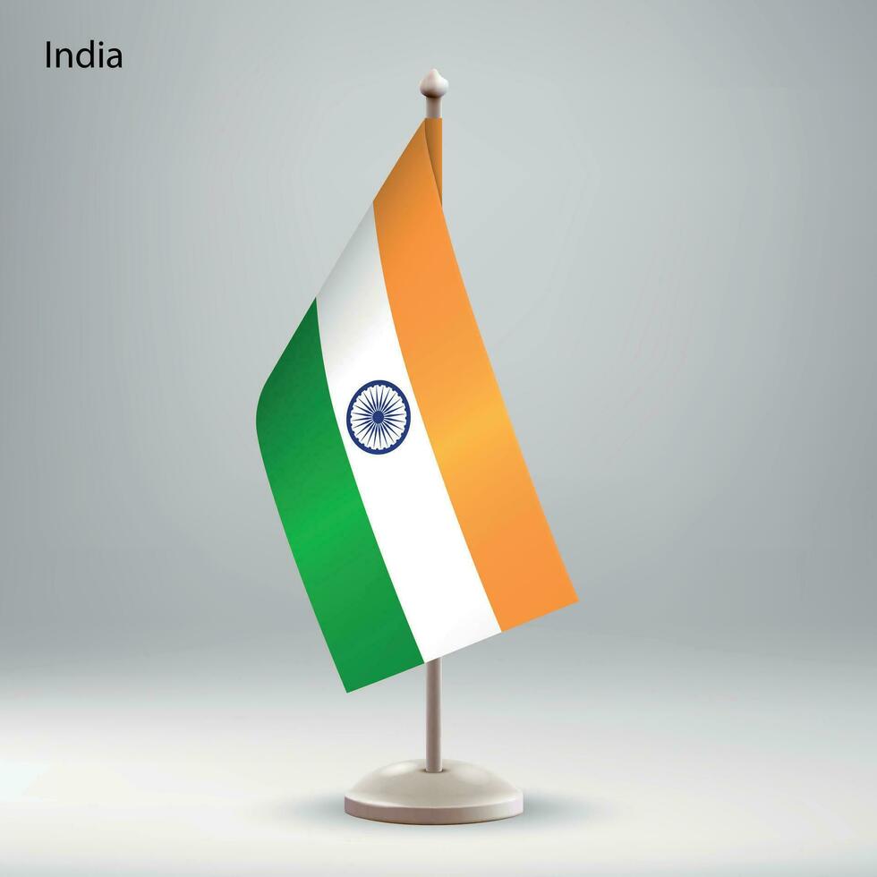 bandera de India colgando en un bandera pararse. vector