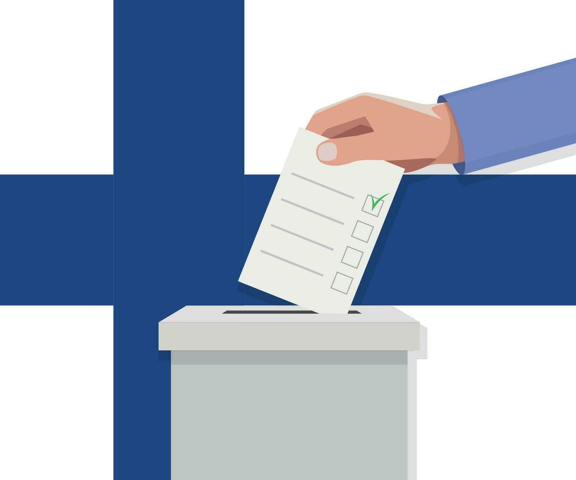 Finland election concept. Hand puts vote bulletin vector
