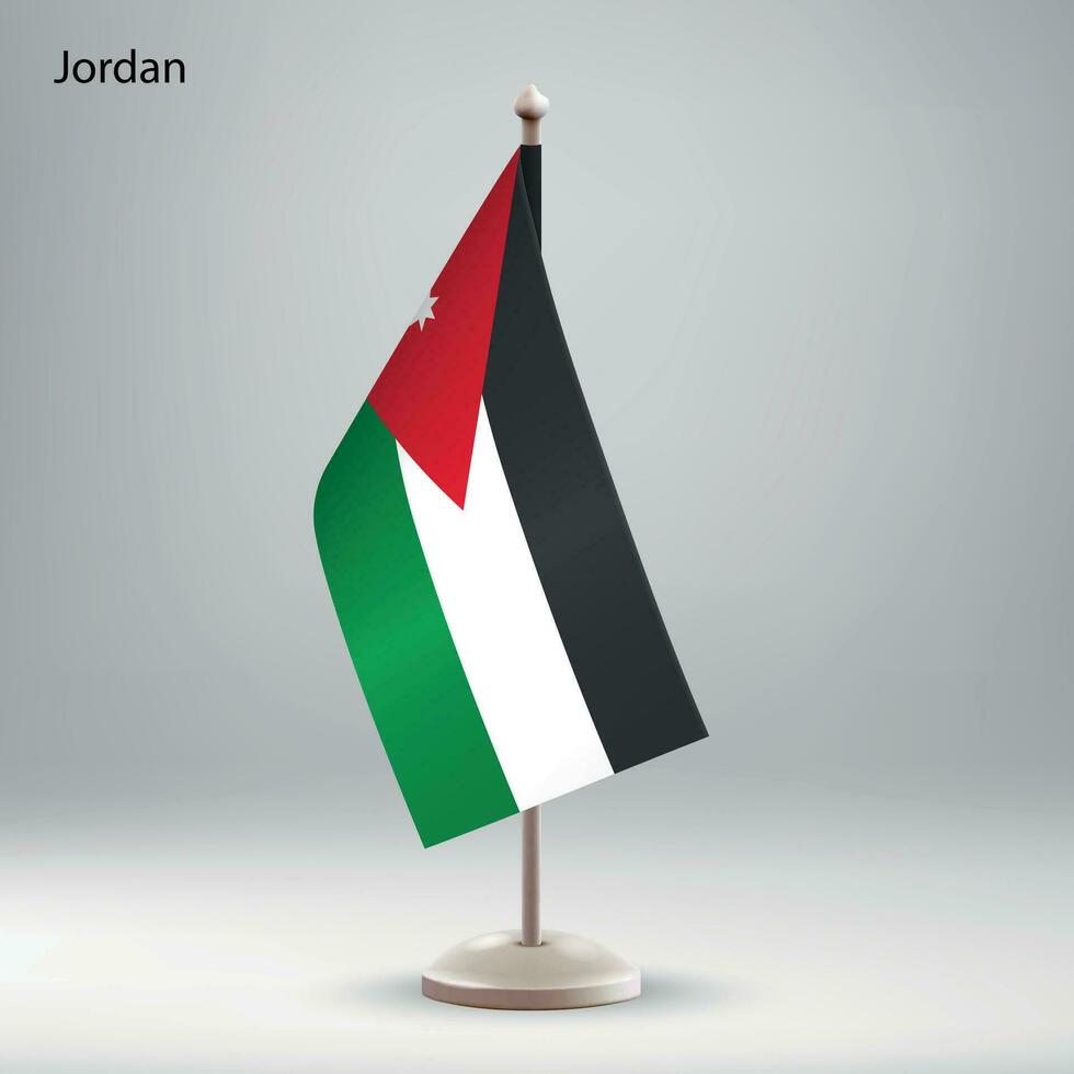 Flag of Jordan hanging on a flag stand. vector