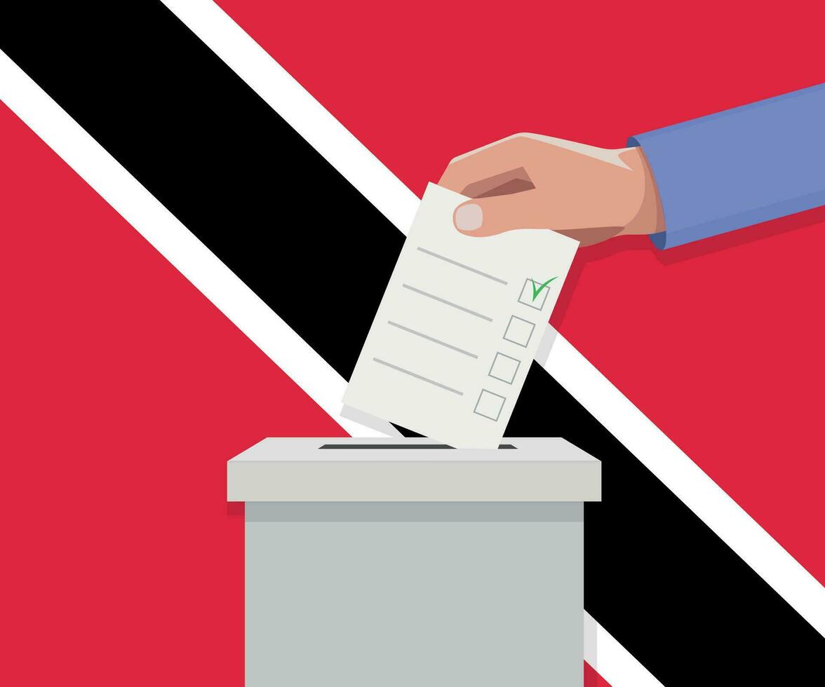 Trinidad and Tobago election concept. Hand puts vote bulletin vector