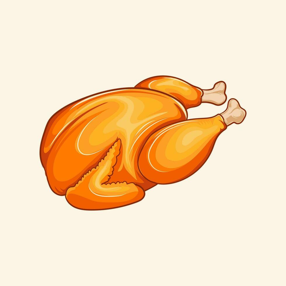 Whole fried chicken colorful vector illustration