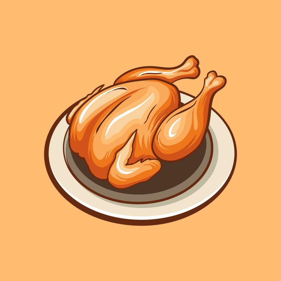 Whole fried chicken vector illustration
