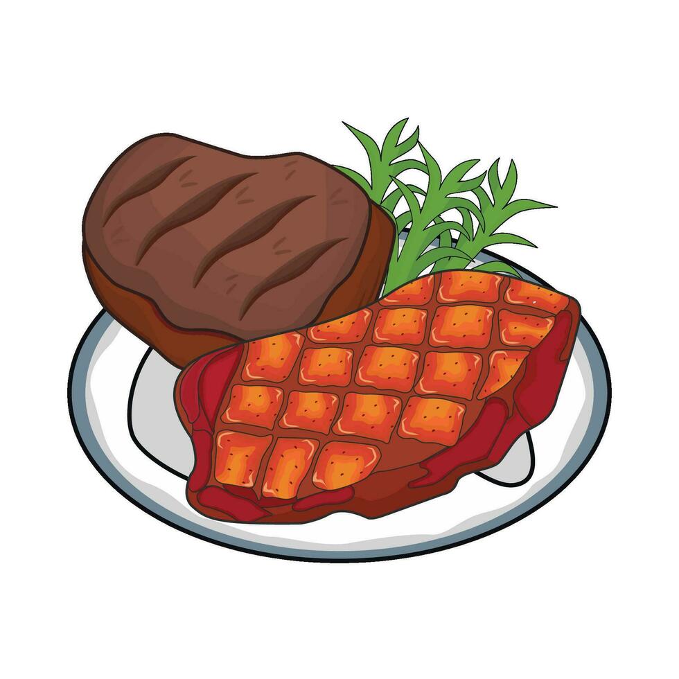 ilustración de A la parrilla carne de vaca filete vector