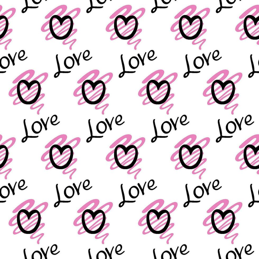 Stylish graphic seamless pattern with hearts and word love. Background vector