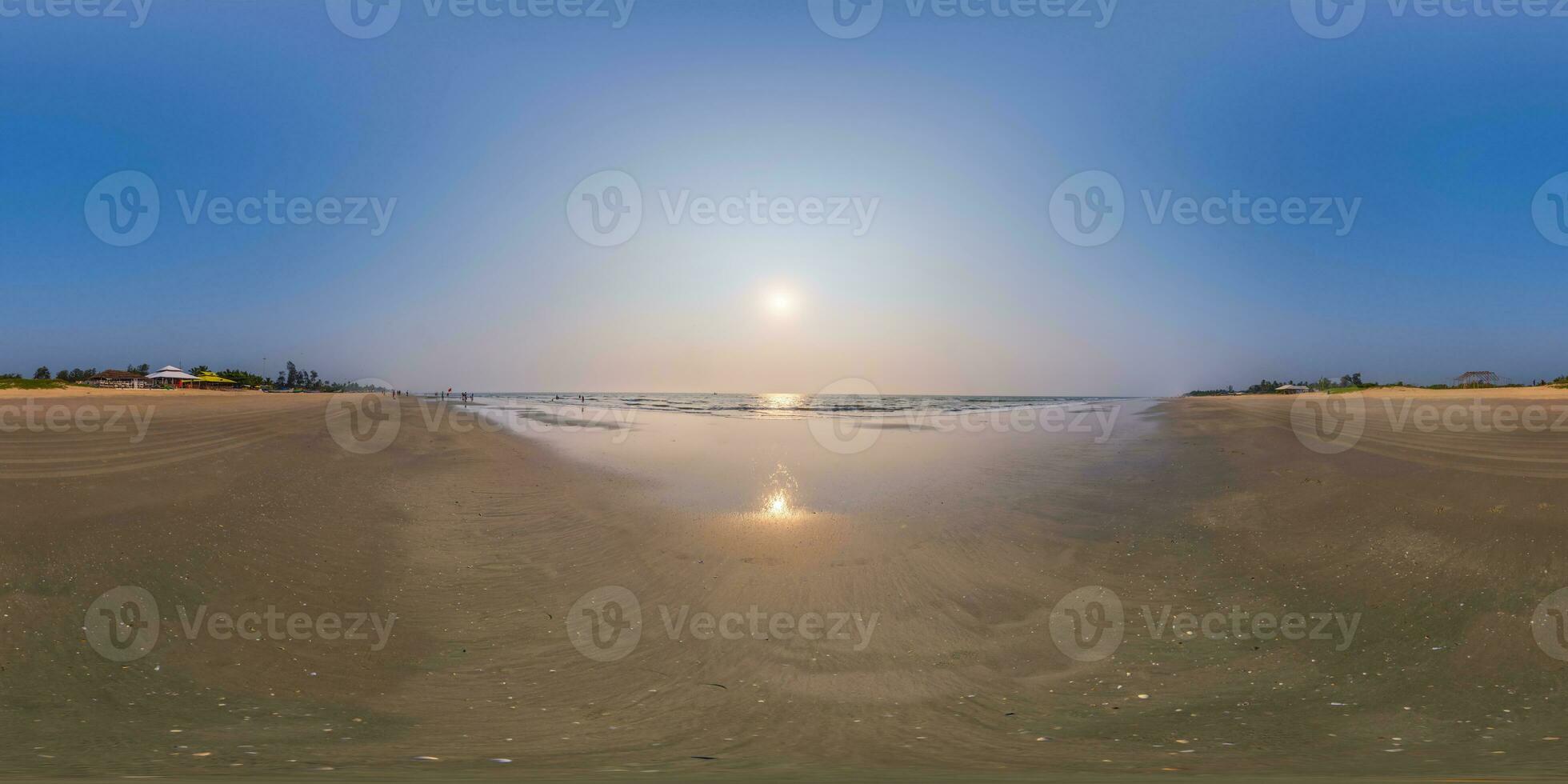 360 hdri panorama with coconut trees on ocean coast on beach in equirectangular spherical seamless projection photo