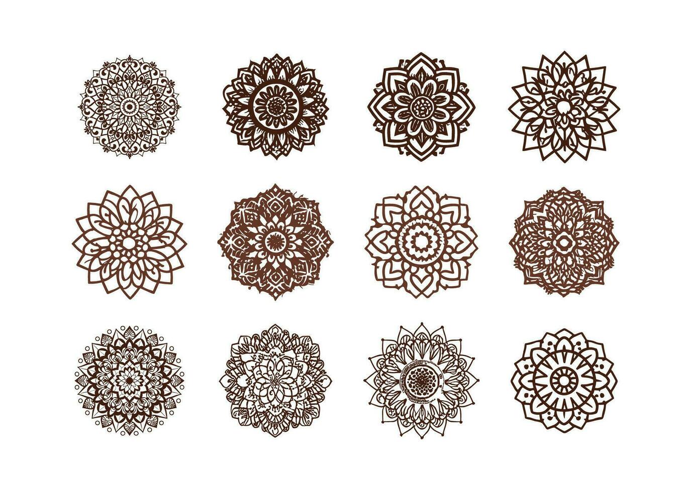Set of traditional floral round shape mandala ornamental art vector illustration decorative design elements Pro Vector