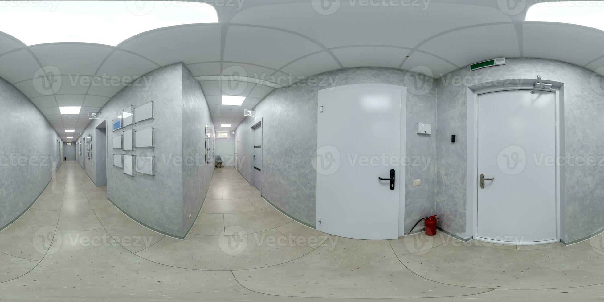 360 panorama white empty corridor for room office. full seamless spherical 360 hdri panorama in interior room in modern apartments,  office or clinic in equirectangular projection photo